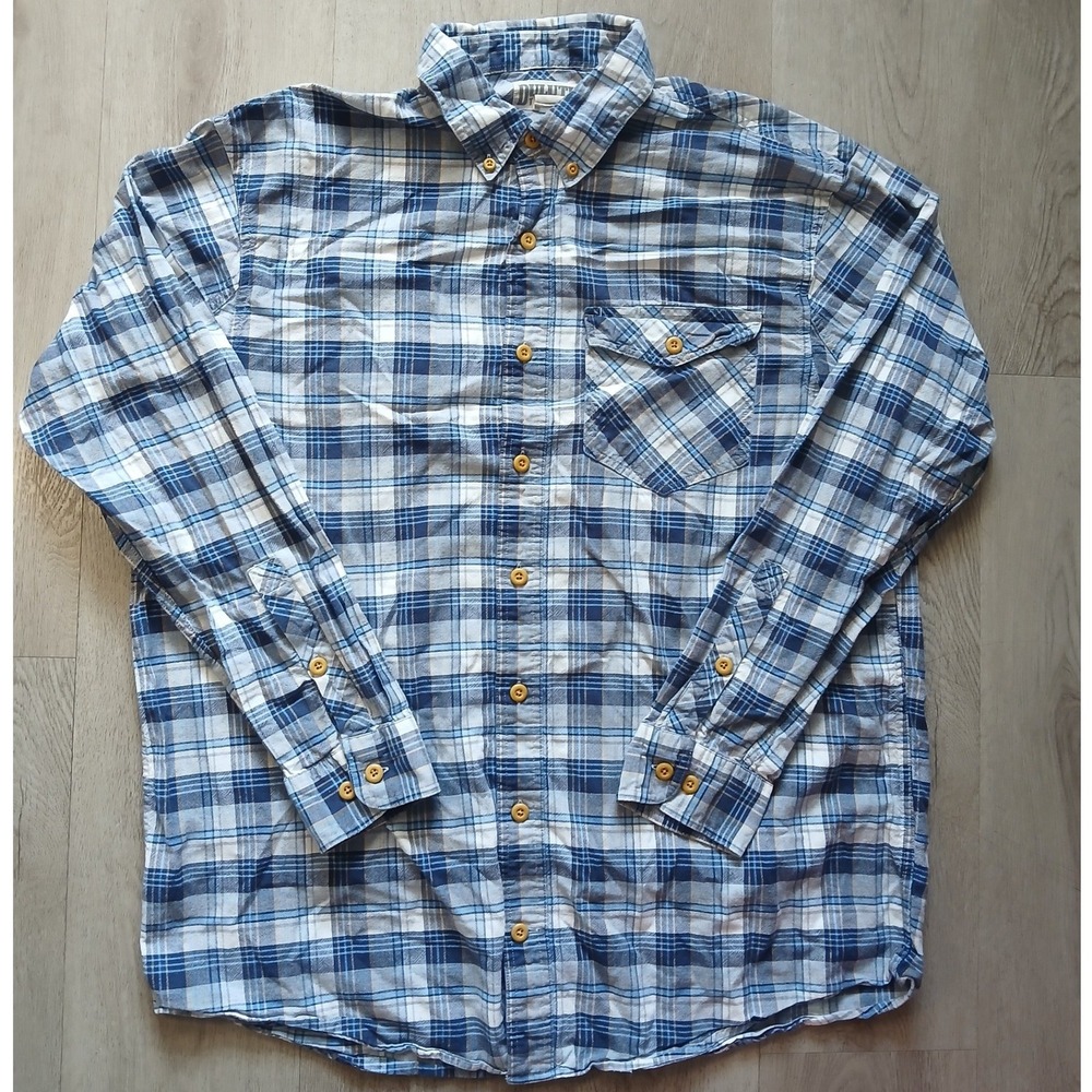 Duluth Trading Co Button Down Mens L Tall Blue Plaid Cotton Long Sleeve Shirt
